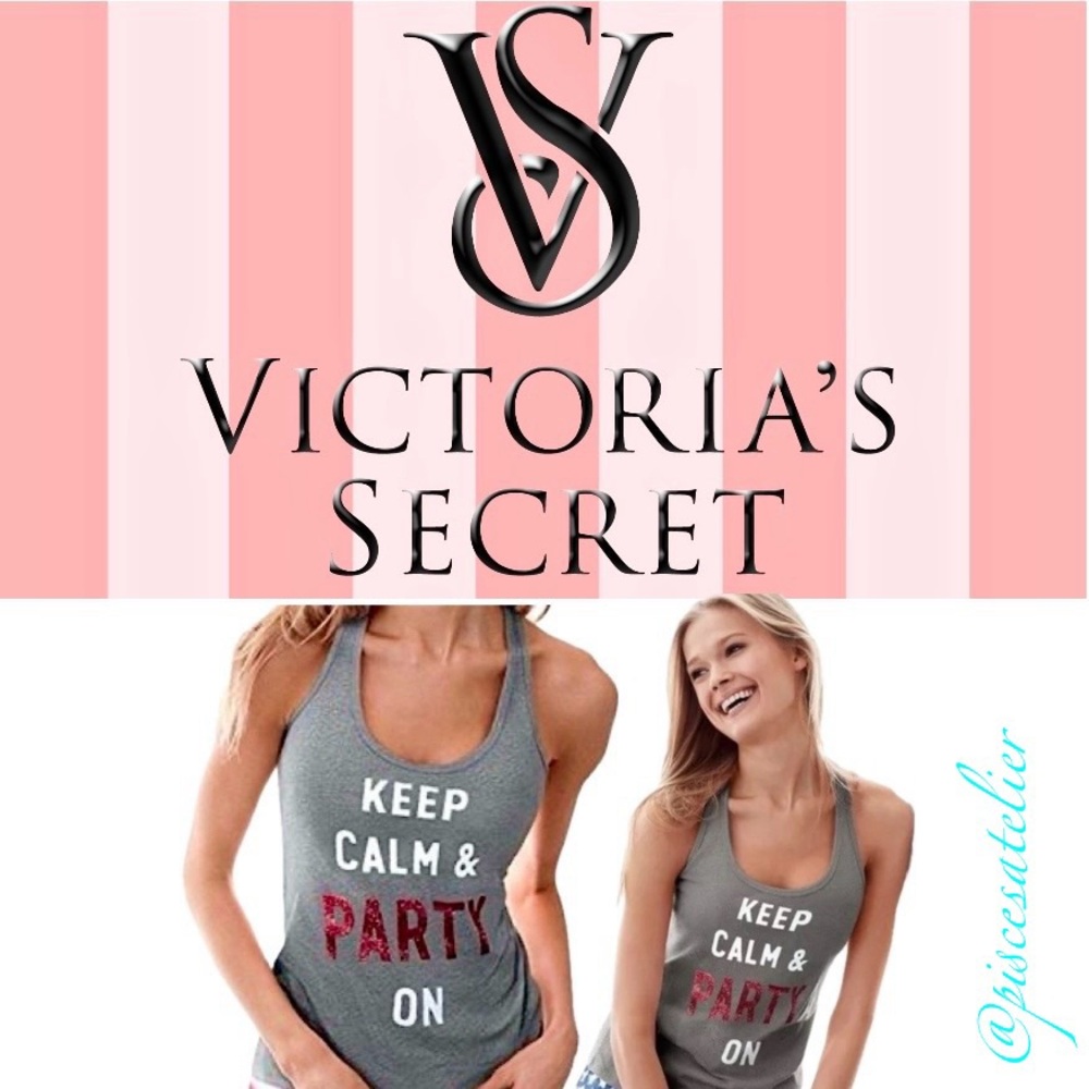 Victoria’s Secret Lounge Graphic “Keep Calm Party On Tank Top in Gray, Size S